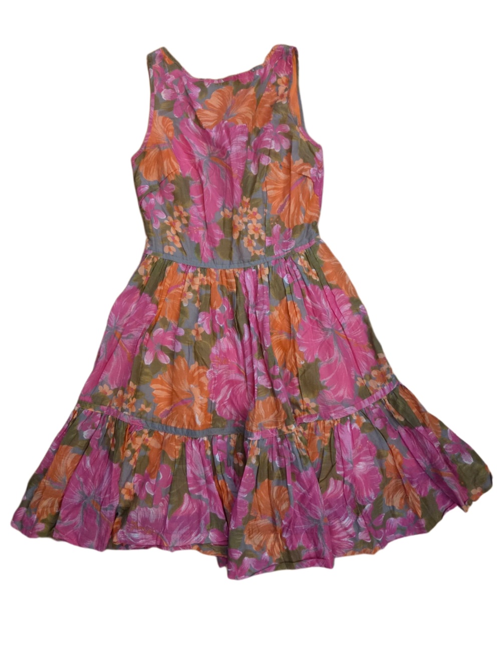 Tracy Feith Pink & Orange Floral Tiered Sleeveless Zipper Center back Sundress